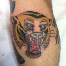 fine line traditional colour tiger tattoo