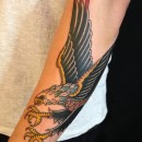 traditional colour eagle tattoo on forearm